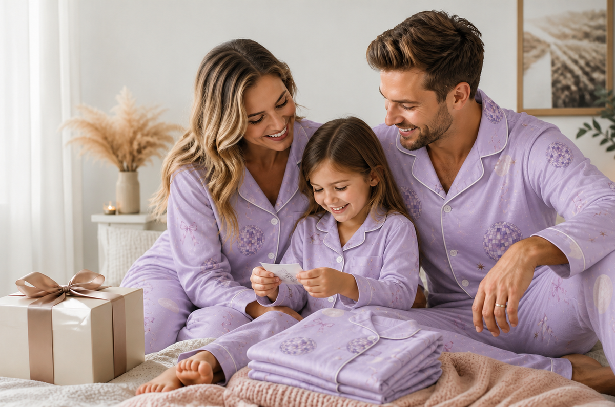 Family wearing custom photo pajamas from Personalized Pajama