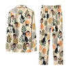 Boho Cream Beige Organic Shapes Custom Long Pajama Set for Cat Lovers