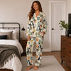Boho Cream Beige Organic Shapes Custom Long Pajama Set for Cat Lovers