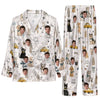 Chic White Sketch Scatter Custom Long Pajama Set for Pet Lovers