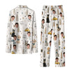 Chic White Sketch Scatter Custom Long Pajama Set for Pet Lovers