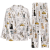 Chic White Sketch Scatter Custom Long Pajama Set for Pet Lovers