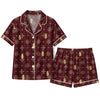 Classic Burgundy Snowflake Tile Grid Custom Short Pajama Set