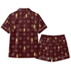 Classic Burgundy Snowflake Tile Grid Custom Short Pajama Set