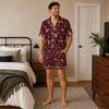 Classic Burgundy Snowflake Tile Grid Custom Short Pajama Set