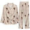 Classic Cream Windowpane Grid Custom Long Pajama Set