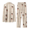 Classic Cream Windowpane Grid Custom Long Pajama Set