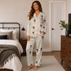 Classic Cream Windowpane Grid Custom Long Pajama Set