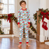 Boy in the child-size aqua cocoa mug and cookie Christmas pajama set with red ribbed cuffs