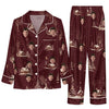 Cozy Deep Burgundy Cottage Silhouettes Custom Long Pajama Set