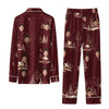 Cozy Deep Burgundy Cottage Silhouettes Custom Long Pajama Set