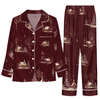 Cozy Deep Burgundy Cottage Silhouettes Custom Long Pajama Set