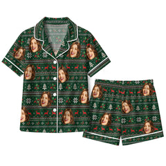 Cozy Forest Green Fair Isle Bands Custom Short Pajama Set
