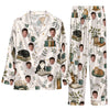 Cozy Ivory White Still Life Custom Long Pajama Set for Cat Lovers
