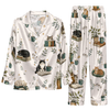 Cozy Ivory White Still Life Custom Long Pajama Set for Cat Lovers