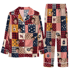 Cozy Multicolor Patchwork Medley Custom Long Pajama Set for Dog Lovers
