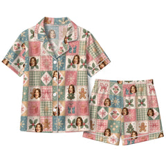 Cozy Pastel Multicolor Quilted Patchwork Custom Short Pajama Set