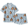 Cozy Powder Blue Diamond Lattice Toss Custom Short Pajama Set
