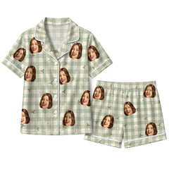 Cozy Sage Green Gingham Holly Toss Custom Short Pajama Set