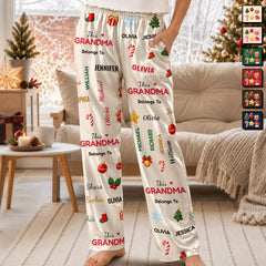 Custom Name Pajama Pants - This Grandma Belongs To Kid Names - Personalized Christmas Gift For Grandma, Mom, Nana