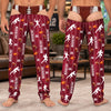 Custom football pajama pants with name and number worn by a man, front and back view