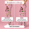 Sweatpants versus lounge pants side view: thicker fleece sweatpants with cuffs and thinner wide-leg lounge pants with the same personalized print