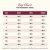 Size chart for the personalized wine pants with waist, hips and length in inches for sizes XS to 5XL