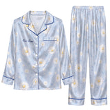 Cute Blue Petal Scatter Custom Long Pajama Set