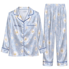 Cute Blue Petal Scatter Custom Long Pajama Set