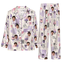 Cute Ivory Panel Patchwork Custom Long Pajama Set