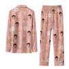 Cute Peach Pink Floral Faces Custom Long Pajama Set for Pet Lovers