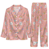 Cute Peach Pink Floral Faces Custom Long Pajama Set for Pet Lovers