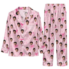 Cute Pink Bow Scatter Custom Long Pajama Set