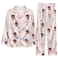 Cute Pink Crown Scatter Custom Long Pajama Set