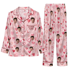Cute Pink Fruit Print Custom Long Pajama Set