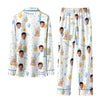 Cute White Baby Blue Toy Scatter Custom Long Pajama Set