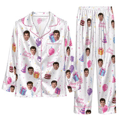 Cute White Balloon Scatter Custom Long Pajama Set