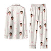 Cute White Bow Motifs Custom Long Pajama Set