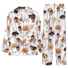 Cute White Face Print Custom Long Pajama Set for Dog Lovers