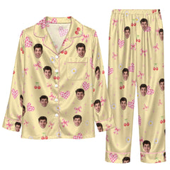 Cute Yellow Motif Mix Custom Long Pajama Set