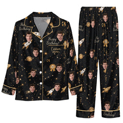 Dreamy Black Cosmic Scatter Custom Long Pajama Set