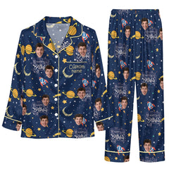 Dreamy Blue Orbital Scatter Custom Long Pajama Set