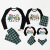 Snowflake Cartoon Dog Christmas Party Family Matching Pajamas - Green & White Plaid Set