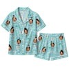 Elegant Aqua Blue Bow Pearl Scatter Custom Short Pajama Set