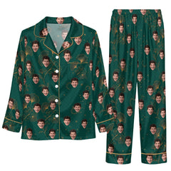 Elegant Green Botanical Scrolls Custom Long Pajama Set