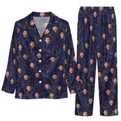 Elegant Navy Filigree Vines Custom Long Pajama Set