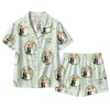 Elegant Sage Green Laurel Wreath Scatter Custom Short Pajama Set for Couples