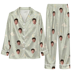 Elegant Sage Green Vine Linework Custom Long Pajama Set