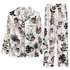 Elegant White Ink Foliage Custom Long Pajama Set for Dog Lovers