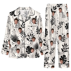 Elegant White Ink Foliage Custom Long Pajama Set for Dog Lovers